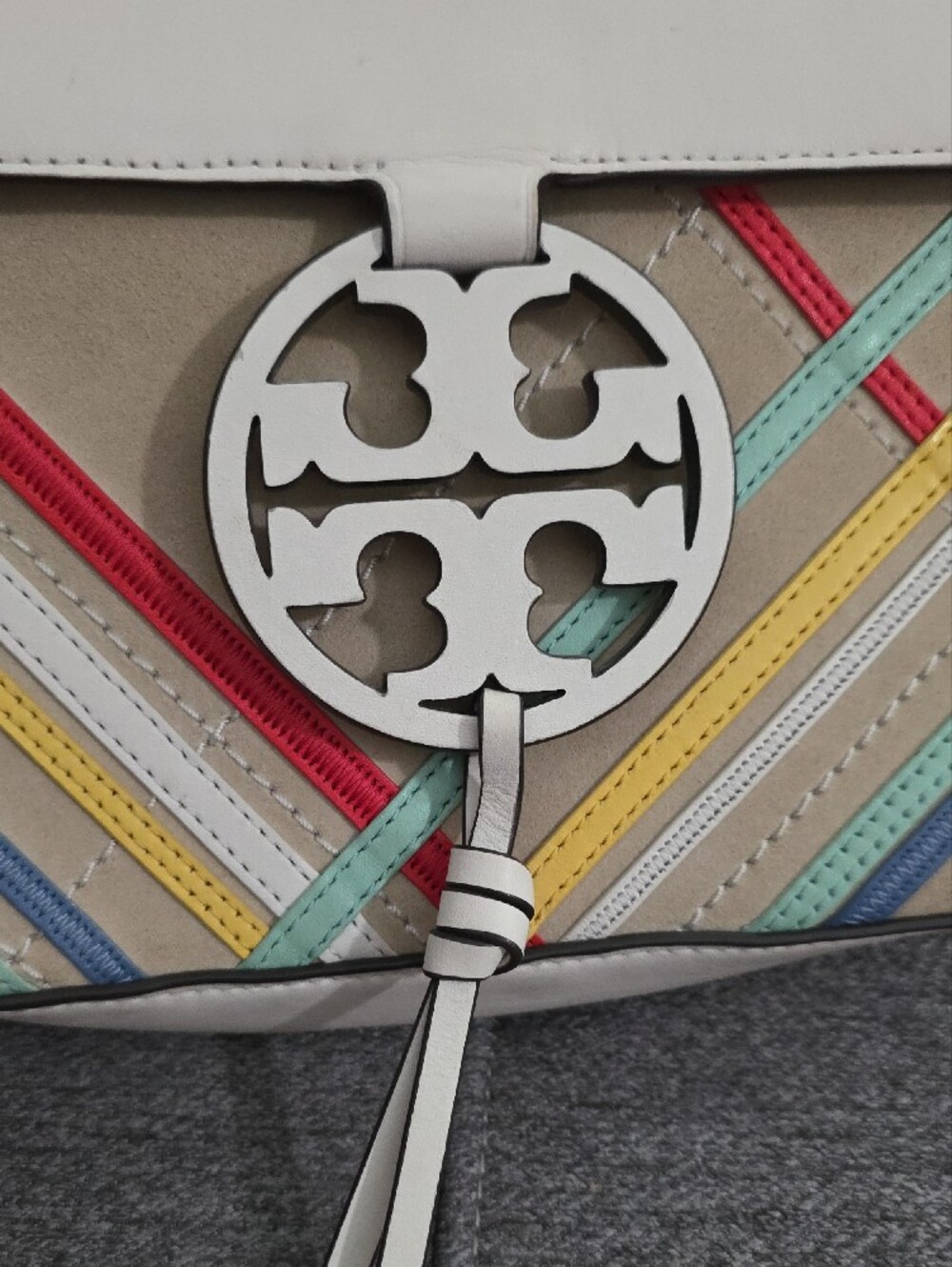 Tory Burch Cream Crossbody with Multicolor Diagonal Stripes - Picture 4 of 16